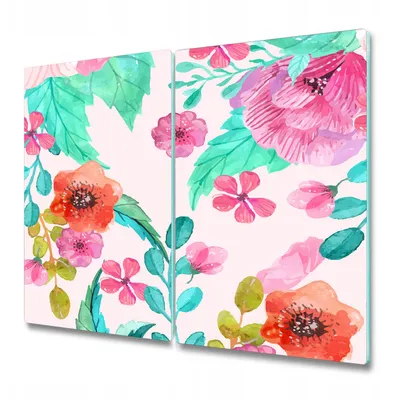Produktbild von Küchenschneidebrett - Glasschneidebrett - Herdabdeckung - 2x 30x52 cm - Pastellblumen