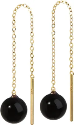 Produktbild von Paar Echt Onyx Durchzieher 6mm Gelbgold 333 8 Karat Gold Ohrringe Ohrhänger
