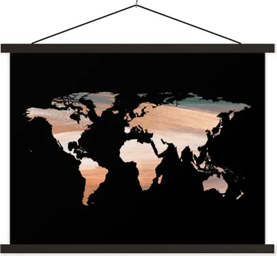 Produktbild von MuchoWow® Textilposter Weltkarte - Farben - Schwarz 40x30 cm mit schwarzem Rahmen - Dekorationen