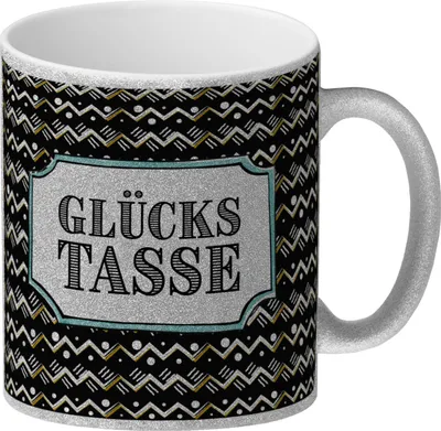 Produktbild von Glitzer-Glitzer-Kaffeebecher mit Glückstasse Motiv