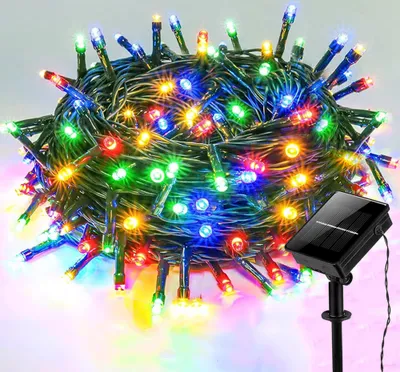 Produktbild von 10m 100 LED Solar Lichterkette Wasserdicht 8 Lichtmodi für Außen Garten Hochzeit Party Weihnachten Deko, Bunt