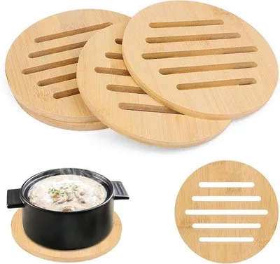 Produktbild von Isoliermatten für die Küche, 4 Stück, runde Hitzebeständigkeit, antislip, Holzunterstützer für Teller, Tassen