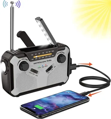 Productafbeelding van PolkaHome® Noodradio Solar Opwindbaar - Noodradio Opwindbaar - Opwindbare Radio - Powerbank Zonne Energie, Draagbare zwengelradio, dynamo