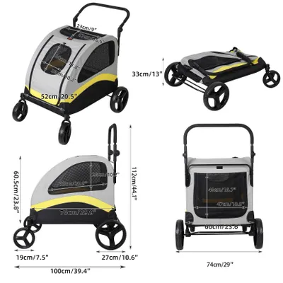 Productafbeelding van Hondenbuggy - Fietskar - Hondenkar - Hondenwagen - Opvouwbare - Hondensportwagen met 4 Wielen - 3 Gaasvensters