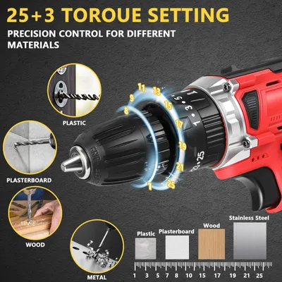 Image de Mini-perceuse-visseuse sans fil - 21 V - Moteur sans balais - Couple de 35 Nm - Coffret d'accessoires de 29 pièces - Batterie incluse - Rouge