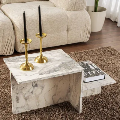 Image de Varian - Table basse, 80x40x40h cm marbre blanc, Porte-revues