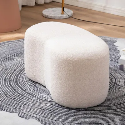 Produktbild von Hocker Melbourne aus weißem Boucle Stoff, 80 cm Länge, 43 cm Tiefe, 35 cm Höhe