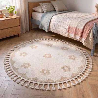 Produktbild von Volero - Waschbarer Kinderteppich Rund - Moos Flower Creme - Ø 230cm - Kinderzimmer, Babyzimmer, Jugendzimmer