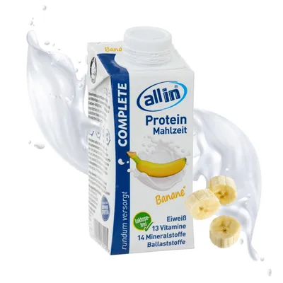 Produktbild von all in® COMPLETE Protein Drink Banane 14x 200ml - Hochkalorische Trinknahrung auf Milch-Basis | Protein Shake | Mahlzeit | Gewichtszunahme
