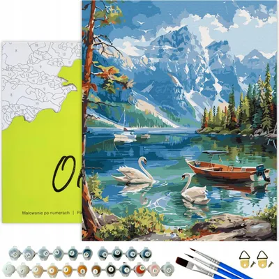 Immagine prodotto di Oh Art! Pittura numerica per adulti e bambini Paesaggio - Il lago dei cigni 40 x 50 cm Tela con telaio, 28 colori acrilici, 3 pennelli e accessori