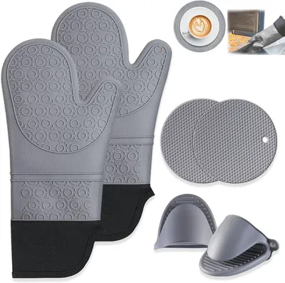 Imagen del producto de Guantes de horno de silicona, antideslizantes, juego de 2 unidades, color gris, para la cocina
