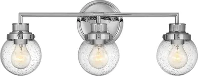 Produktbild von Badleuchte Metall Glas 61,5 cm breit IP44 Chrom poliert E27 3-flammig Kugelschirm Vintage