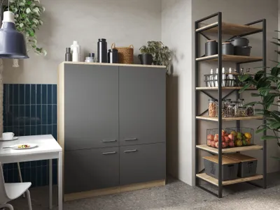 Immagine prodotto di Mobile da bagno, mobile per scope, mobile da 120 cm, rovere segato grezzo, grigio merle, Respekta