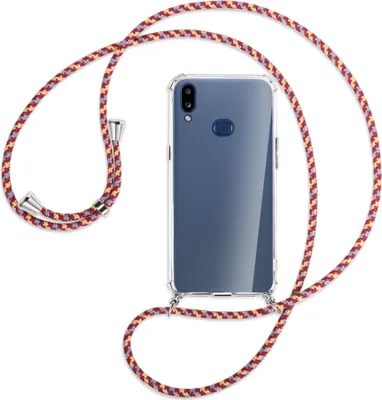 Produktbild von Handykette Backcover-Schutzhülle mit Band (Metall silberfarben) für Samsung Galaxy A10s - weinrot/gelb/grau