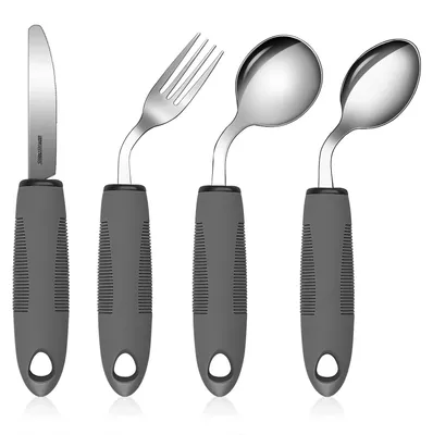 Produktbild von 4-teiliges, ergonomisches Besteckset für Senioren mit dicken Griffen