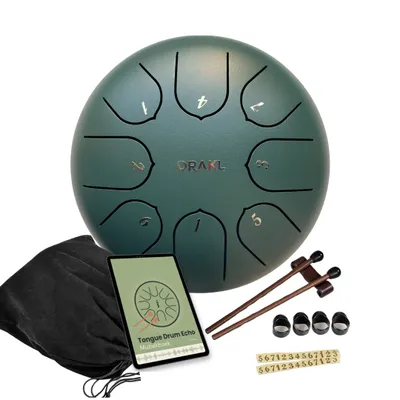 Produktbild von Orakl® - Steel Tongue Drum Echo waldgrün - Inklusive Lehrbuch - Handpfanne ø 16 cm - Zungentrommel - Rain Drum - Regentrommel - Klangschale