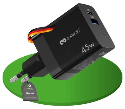 Productafbeelding van USB-C oplader, netadapter, snellader, lader, 45W, PD, QC, zwart