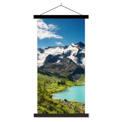 Produktbild von MuchoWow® Textilposter Schnee - Berg - Wasser 90x180 cm mit schwarzem Rahmen - Dekoration Wohnzimmer