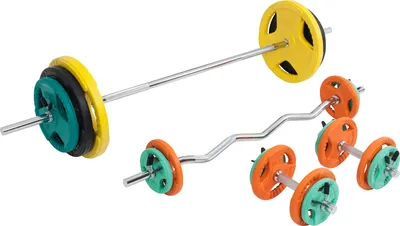 Produktbild von GORILLA SPORTS® Hantelset 108 kg - 6x1,25kg, 6x2,5kg, 2x5kg, 2x10kg, 2x15kg Gewichte, Langhantelstange 170 cm, SZ Curlstange 120 cm, Kurzhanteln, Gusseisen, Federverschlüssen - Langhantel Set