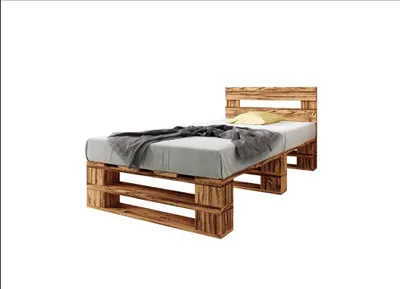 Produktbild von Lermowood Palettenbett M2 120 x 200 cm mit Kopfteil Geflammt Holzbett Massivholzbett Bett aus Paletten Seniorenbett Kinderbett Jugendbett