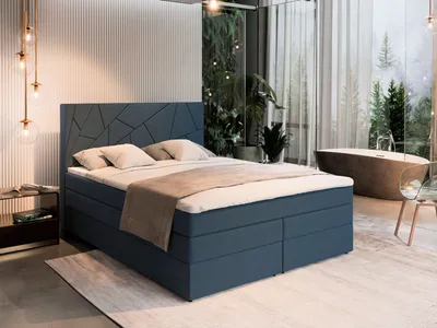 Produktbild von Masseno Boxspringbett TRANI 200x200 cm Komplett-Set mit Bonell Matratze und Topper, Polsterbett mit Bettkästen - Blau, INARI 80
