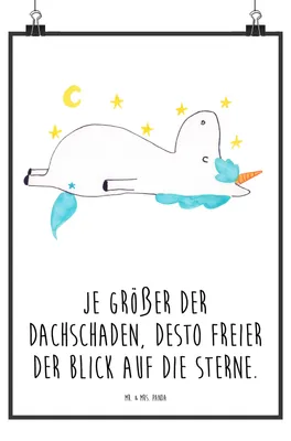 Produktbild von Mr. & Mrs. Panda Bild Einhorn Sternenhimmel DIN A5 - Weiß - Geschenk, wanddeko, Einhörner, Kunstdruck, Wandbild, Plakat, Unicorn, drucke, Verrückt, Sterne