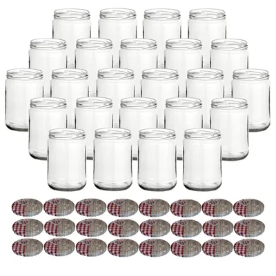 Produktbild von gouveo 24er Set Einmachgläser 580 ml Klassik mit Schraubdeckel Herz-rot - Große Vorratsgläser mit Drehverschluss TO82 für Selbstgemachtes