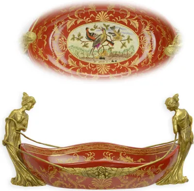 Produktbild von Eine mit Bronze verzierte Porzellanschale Replikat Retro Design Dekoration