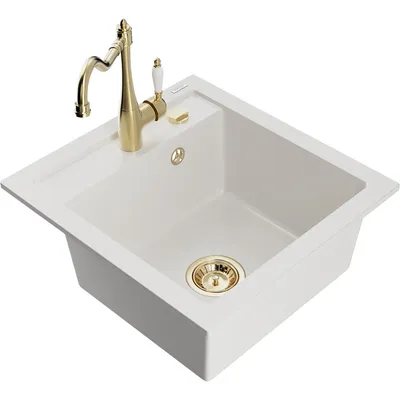 Obrázek produktu pro Mexen Vito 1-miskový granitový dřez s kuchyňskou baterií Carla, Bílá - 6503-20-670700-50
