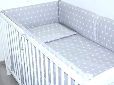 Produktbild von PRIMAWELA Nestchen 360 cm Bettumrandung Babybett Baby Kinder Nest Kopfumrandung 27. Sterne auf Grau