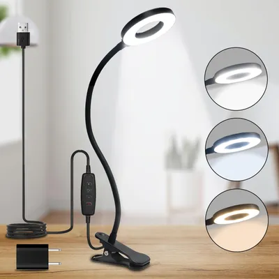 Produktbild von LQWELL® LED Klemmlampe Leselampe Bett mit USB-Anschluss, 3 Farbtemperaturen, 10 Helligkeitsstufen & Stufenloses Dimmen, 360° Flexible Halslänge 40cm