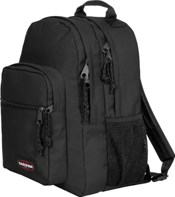 A black Eastpak backpack is shown against a white background.