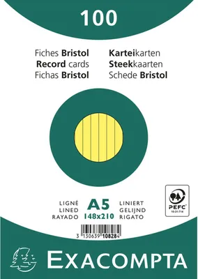 Produktbild von Exacompta Karteikarte 10828SE DIN A5 liniert gelb 100 St./Pack.