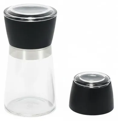 Pfeffermühle aus Glas und Edelstahl, 12,5 cm, schwarz/transparent