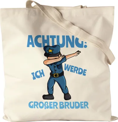 Produktbild von Ich Werde Großer Bruder Jutebeutel Stoffbeutel Canvas Ankündigung Schwangerschaft Polizist Dab Babynews