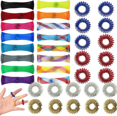 Productafbeelding van Geweven gaasbuizen met friemelspeeltjes - Set van 36 - Antistressspeeltjes - Vinger- en zintuigstimulatiespeeltjes