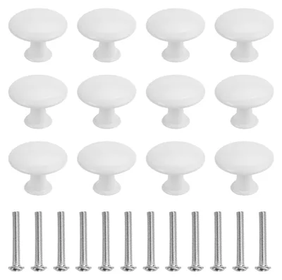 Produktbild von 12 Schrankknöpfe, weiße Möbelknöpfe, runde Türknöpfe (30 mm), runde Schubladenknöpfe mit Schrauben, Schrankknöpfe für Schubladen, Möbel und Kleiderschränke