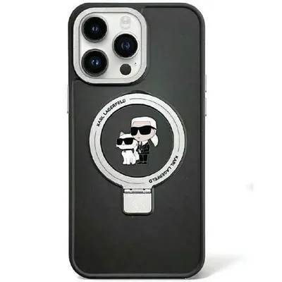 Obrázok produktu pre Puzdro MagSafe pre Apple iPhone 15 Plus/14 Plus - Pevný zadný kryt Karl Lagerfeld Ring Stand Karl & Choupette - Čierne