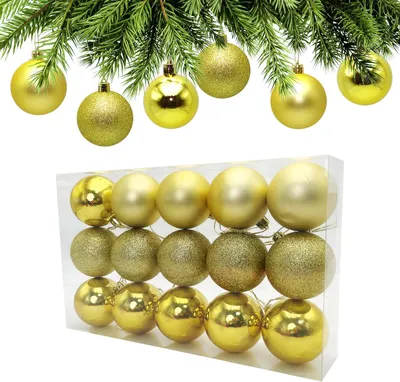 Produktbild von Weihnachtskugeln 60 mm, 15 Stücke, Gold, Kunststoff, Christbaumschmuck