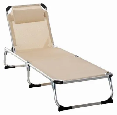Immagine prodotto di Sedia da giardino in alluminio, regolabile su 5 posizioni, pieghevole, ergonomica, beige, 170 x 60 x 76 cm, per giardino e terrazza