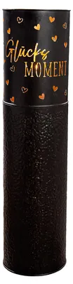 Produktbild von Gilde Windlicht, zylindrisch, "Glücksmoment", Herzmotiv, Schriftzug, Metall, schwarz, goldfarben, VE 2, H. 60 cm, D. 17 cm 58913 4063387589137