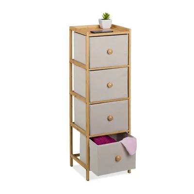 Produktbild von Relaxdays Kommode, HBT: 94 x 31 x 30 cm, 4 Stoffschubladen, Flur, Schlafzimmer, schmaler Schubladenschrank, beige/natur