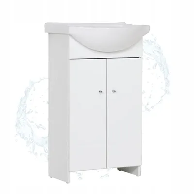 Zdjęcie produktu dla Szafka Stojąca Biała Matowa Łazienkowa z Umywalką 50 cm Płyta Laminowana