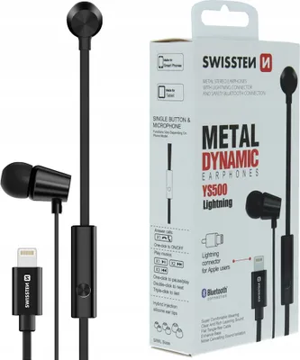 Image de Swissten YS-500 Casque Lightning pour Apple Métal Dynamique Noir 51108001