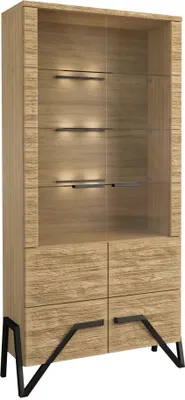 Produktbild von Vitrine Kastav 02, Farbe: Eiche / Schwarz, teilmassiv - 201 x 100 x 40 cm (H x B x T)