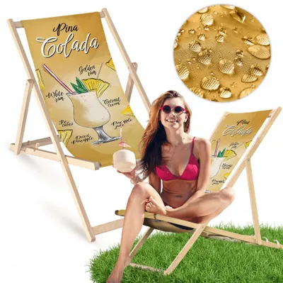 Produktbild von Liegestuhl klappbar aus Holz mit Piña Colada Motiv – Klappstuhl Klappliege Sonnenstuhl Strandstuhl Gartenliege