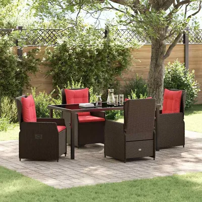Image de Maison Exclusive - Ensemble de jardin avec coussins 5 pièces en polyrotin marron