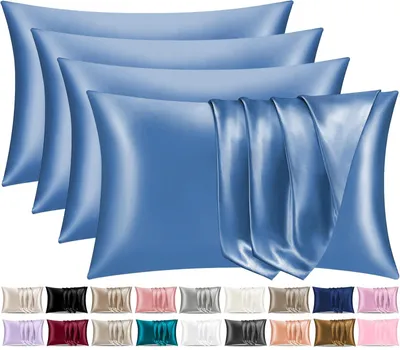 Produktbild von Satin-Seiden-Kissenbezüge - 4 Stück - Hellblau - 50 x 75 cm