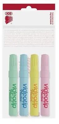 Zvýrazňovač, sada, 1-4 mm, ICO "Videotip", 4 rôznych pastelových farieb