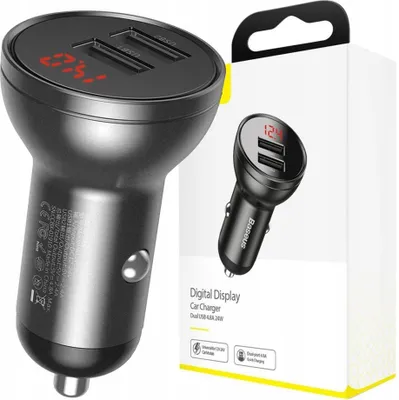 Immagine prodotto di Baseus car charger with display. 2x USB. 4.8A. 24W (gray)